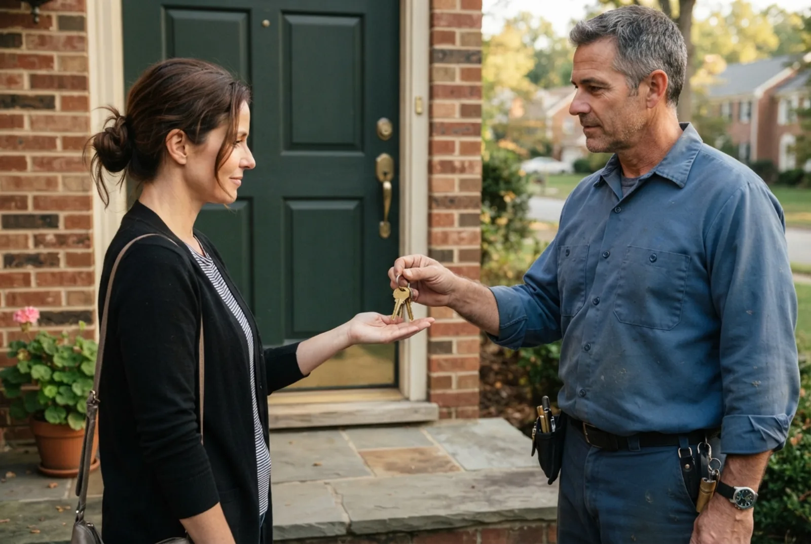Change the locks when you move in: a locksmith handing over a set of new keys
