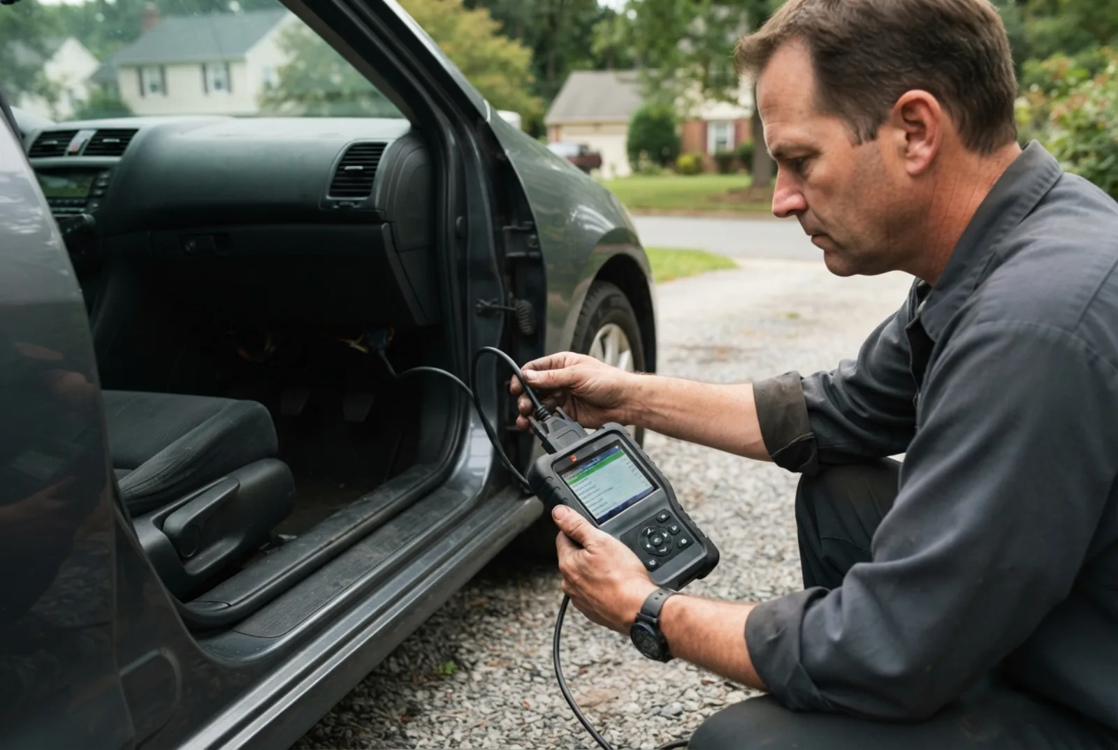 Car key replacement in Rockville: a programmer plugged into a car diagnostic port