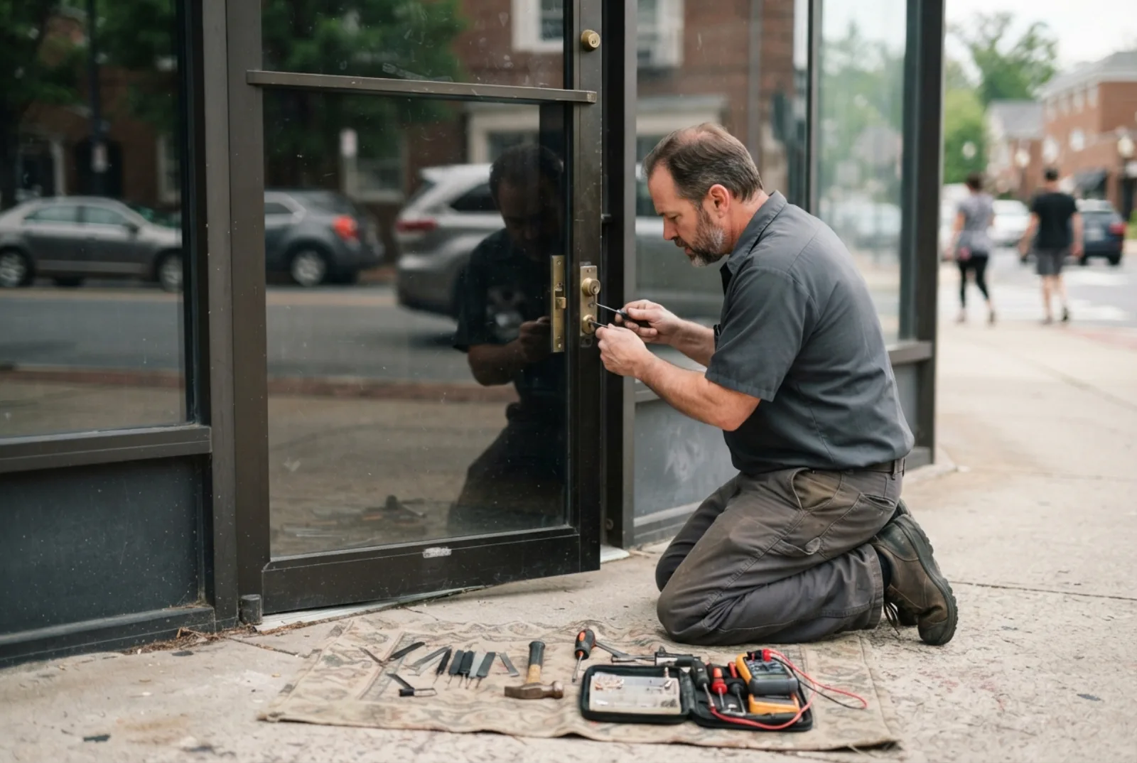 Master key system for a small business: a locksmith servicing a commercial door lock