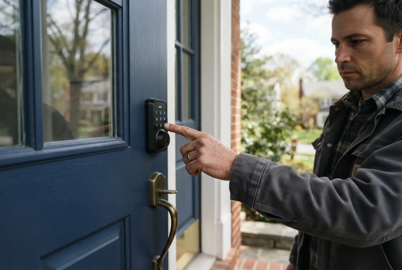 Smart lock installation in Rockville: a keypad smart lock on a front door
