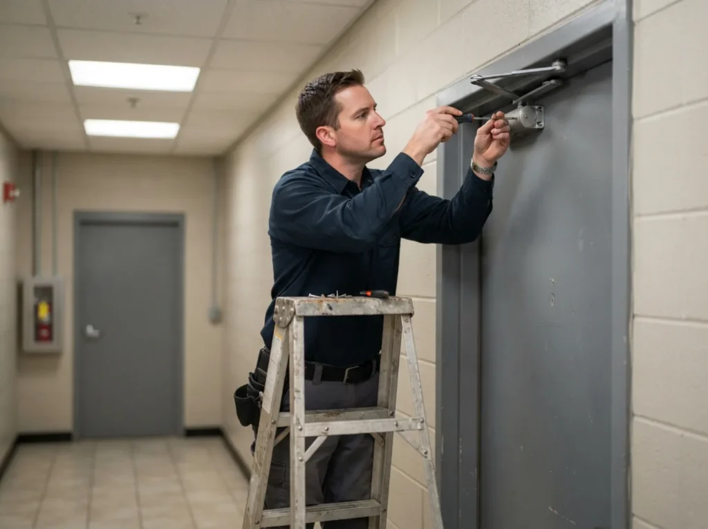 Fitting a door closer to a commercial door
