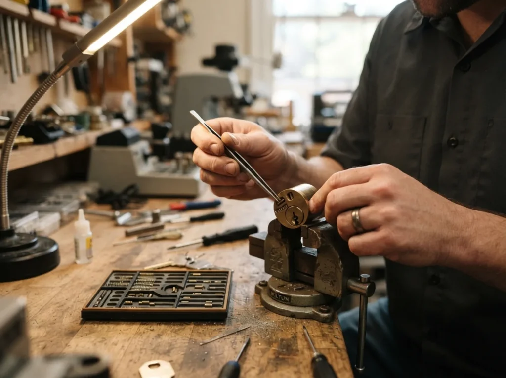 Rekeying a lock cylinder on the workbench