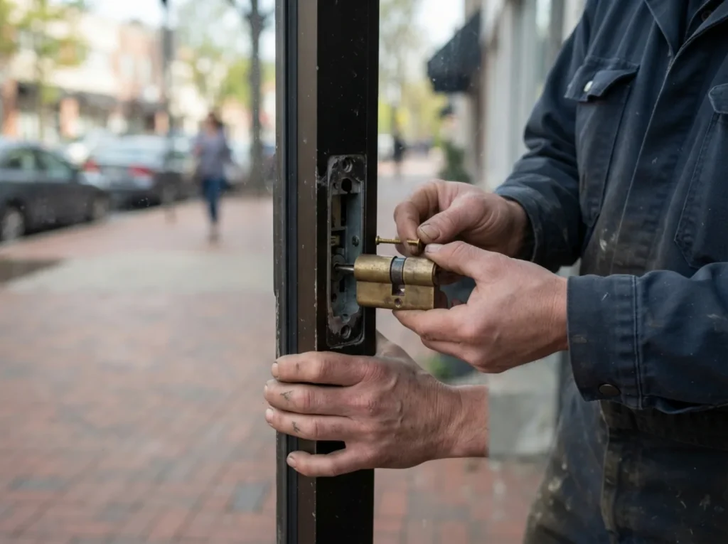 Fitting a graded lock cylinder to a shop door
